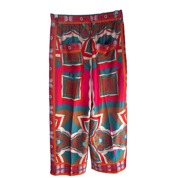 ZARA Wide-Leg Pants High Rise Small Multicolor Geometric Print Polyester - Picture 2 of 15